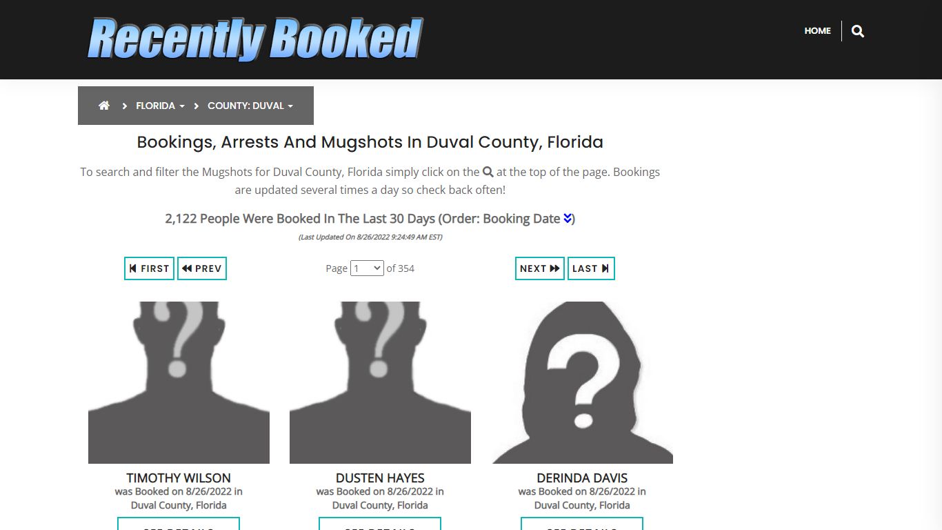 Recent bookings, Arrests, Mugshots in Duval County, Florida